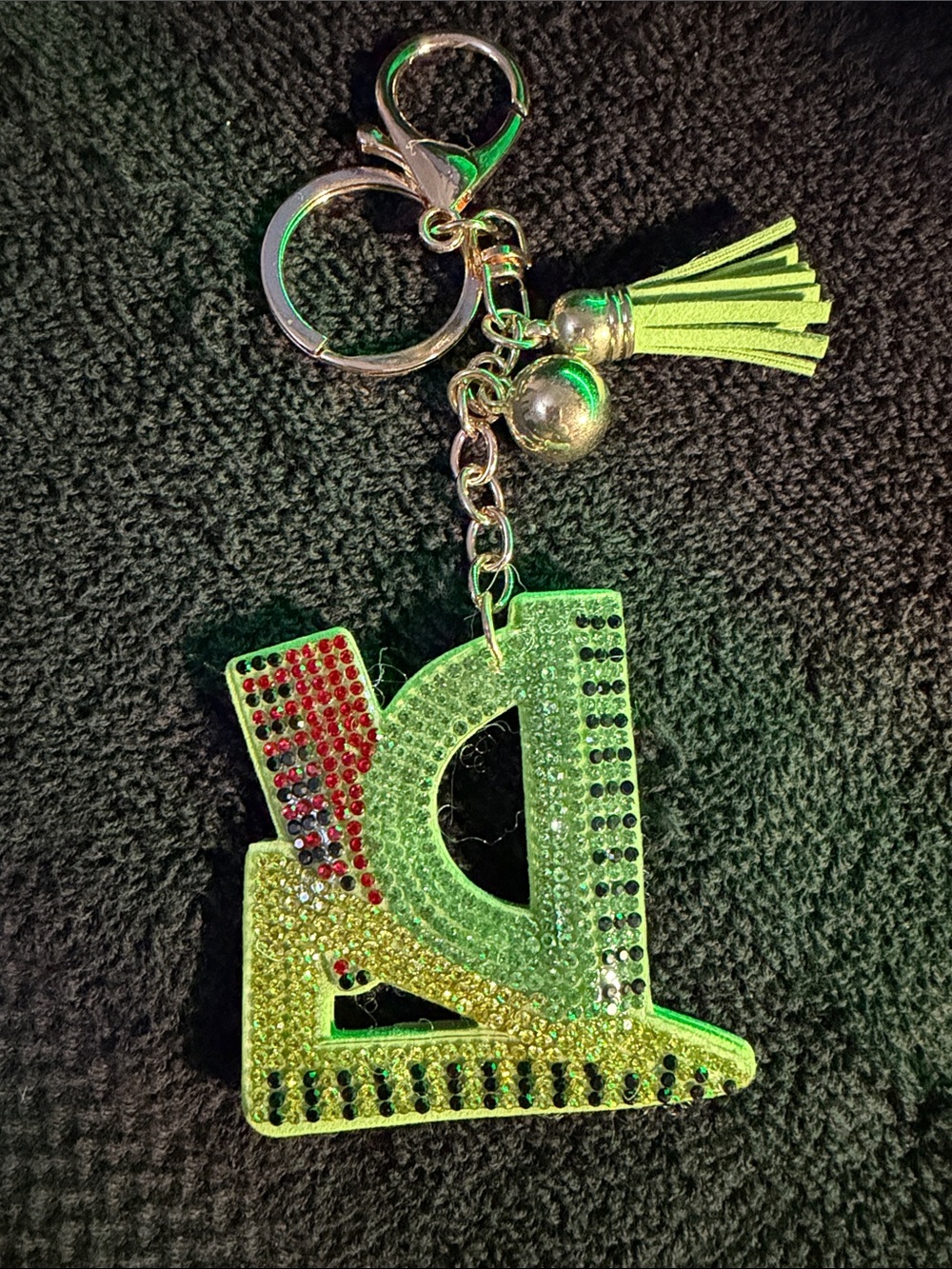 Rhinestone Engineering Keychain with Tassel - Lime Green